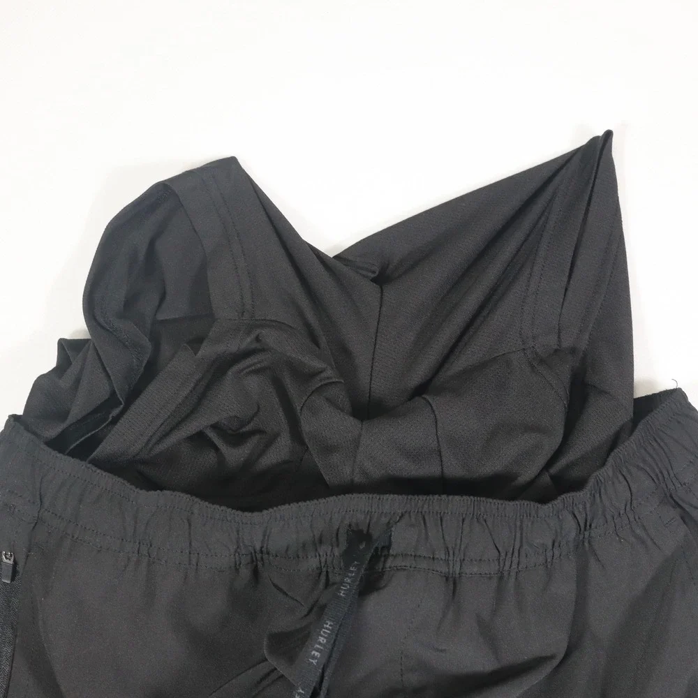Hurley Athletic Shorts Mens Small Black Iridescent Logo Lined Active Gym Beach